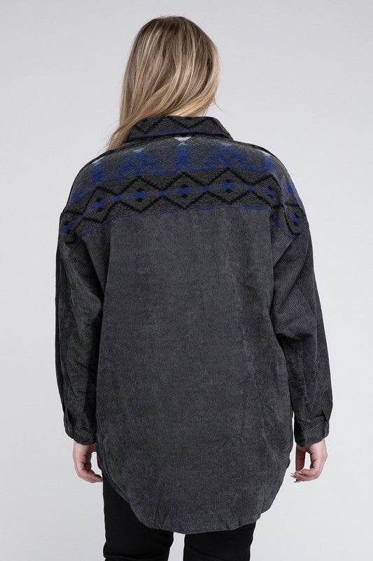 Davi & Dani Plus Printed Button Down Long Sleeve Jacket - Rosa Apparel