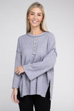 Zenana Ribbed Brushed Melange Hacci Henley Sweater - Rosa Apparel