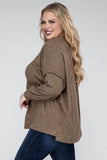 Zenana Plus Brushed Melange Drop Shoulder Sweater - Rosa Apparel