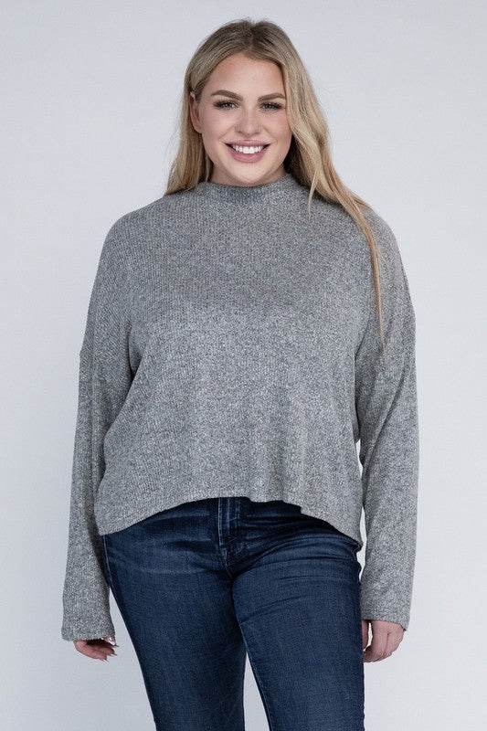 Ambiance Plus Drop Shoulder Long Sleeve Mock Neckline Sweater - Rosa Apparel