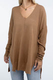 Zenana Hi-Low Hem Front Seam V-Neck Sweater - Rosa Apparel