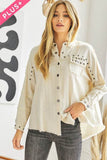Davi & Dani Plus Distressed Hem Button Down Oversize Shirt - Rosa Apparel