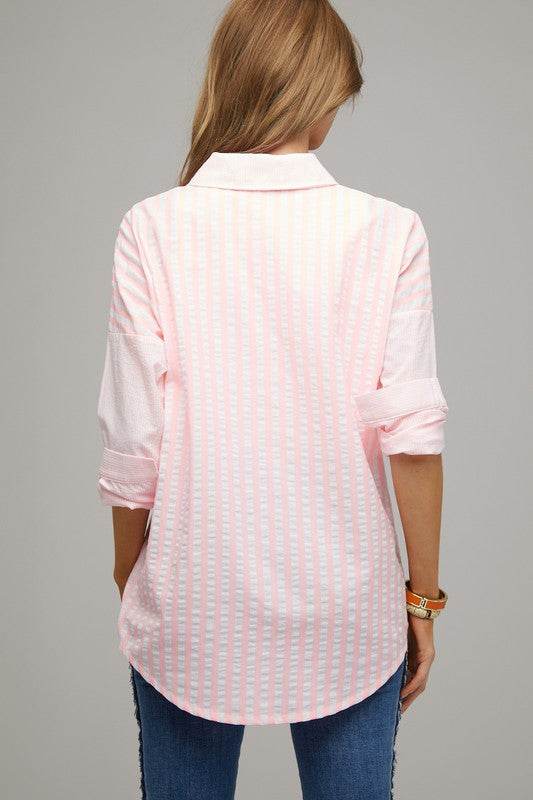 Davi & Dani Stripe Button Down Long Sleeve Shirt - Rosa Apparel