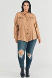 Davi & Dani Plus Distressed Hem Button Down Oversize Shirt - Rosa Apparel