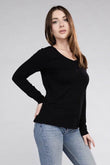 Zenana Cotton V-Neck Long Sleeve T-Shirt - Rosa Apparel