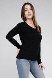 Zenana Cotton V-Neck Long Sleeve T-Shirt - Rosa Apparel