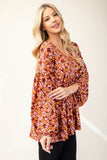 Celeste Full Size Floral V-Neck Balloon Sleeve Blouse - Rosa Apparel