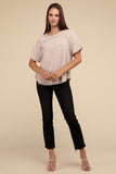 Zenana Back Patch Crinkle Washed Raglan Sleeve T-Shirt - Rosa Apparel
