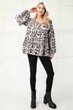 Celeste Full Size Leopard V-Neck Balloon Sleeve Blouse - Rosa Apparel
