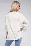 Zenana Ribbed Brushed Melange Hacci Henley Sweater - Rosa Apparel