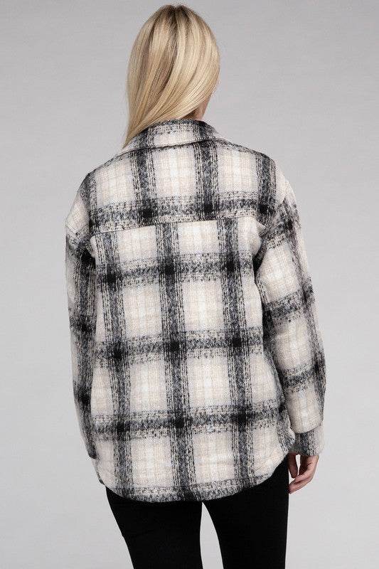 Ambiance Cozy Plaid Flannel Regular Fit Collar Shacket - Rosa Apparel