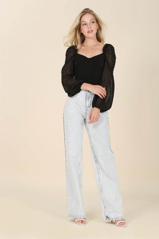 Lilou LS Shirring Puff Sleeve Sweetheart Neck Bodysuit - Rosa Apparel