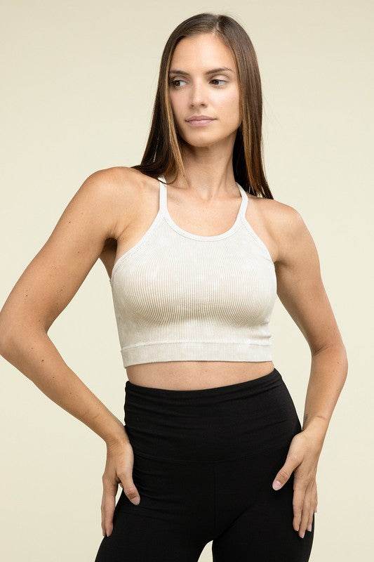 Zenana Washed Ribbed Seamless Cropped Cami Top - Rosa Apparel