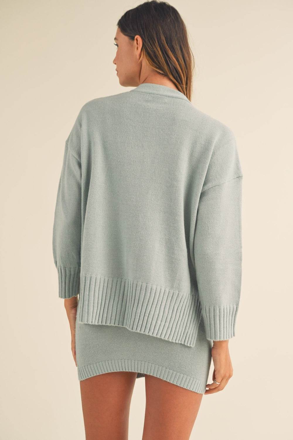 MABLE 3 Pieces Sweater Set with Crop Cami, Mini Skirt, Cardigan - Rosa Apparel