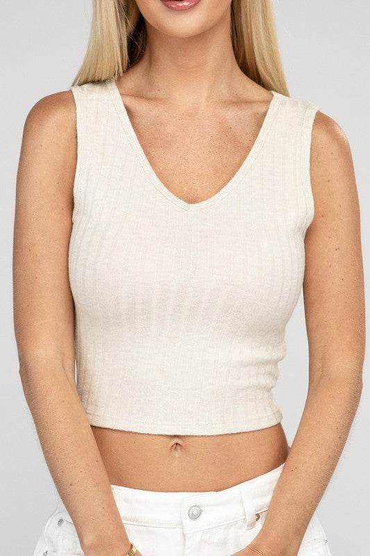 Zenana Casual Ribbed Scoop Neck Cropped Sleeveless Top - Rosa Apparel