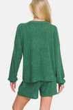 Zenana V-Neck Long Sleeve Ribbed Top and Shorts Set - Rosa Apparel