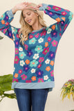 Celeste Full Size Side Slit Flower Print Long Sleeve Top - Rosa Apparel