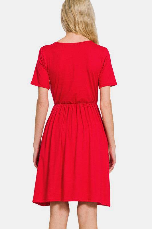 Zenana Surplice Short Sleeve Brushed DTY Dress - Rosa Apparel