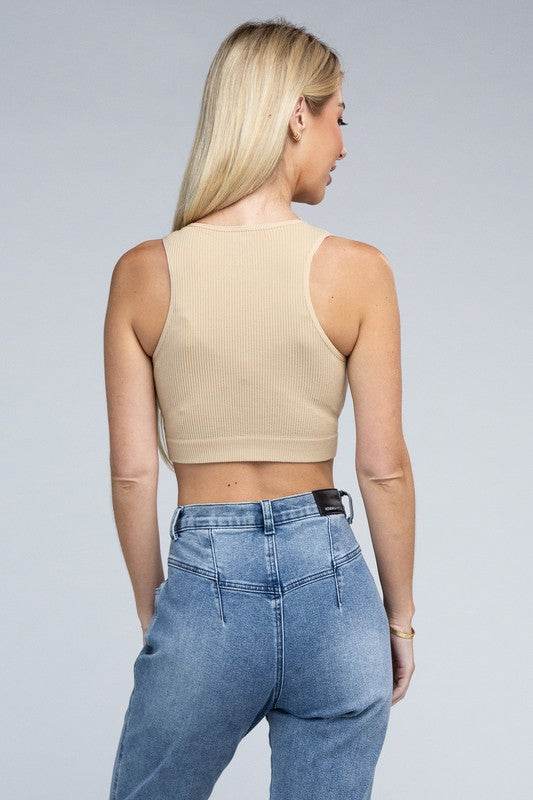 Ambiance Trendy Ribbed V-Neck Cropped Pullover Tank Top - Rosa Apparel
