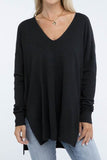 Zenana Hi-Low Hem Front Seam V-Neck Sweater - Rosa Apparel