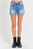 RISEN Full Size High Rise Distressed Raw Hem Denim Shorts - Rosa Apparel