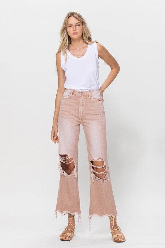 VERVET 90's Vintage Crop Flare Denim Jeans - Rosa Apparel