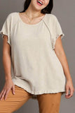 Umgee Full Size Seam Detail Linen Ruffle Fringe Edge Top Plus Size - Rosa Apparel