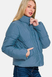 Zenana Zip Up Turtleneck Puffer Jacket with Pockets - Rosa Apparel