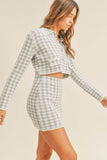 MABLE Houndstooth Cropped Knit Cardigan and Mini Skirt Set - Rosa Apparel