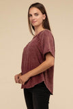 Zenana Back Patch Crinkle Washed Raglan Sleeve T-Shirt - Rosa Apparel