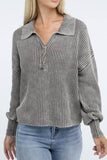 Zenana Washed Collared Henley Hip Length Sweater - Rosa Apparel