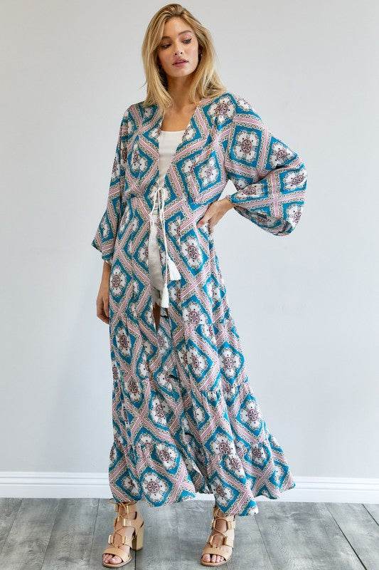 Davi & Dani Printed Long Sleeve Loose Kimono - Rosa Apparel