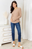 Double Take Drawstring Ribbed Long Sleeve T-Shirt - Rosa Apparel
