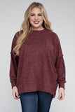 Zenana Plus Brushed Melange Drop Shoulder Sweater - Rosa Apparel