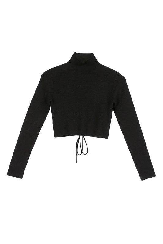 Lilou Mock Neck Lace-Up Open Back Long Sleeves Top - Rosa Apparel