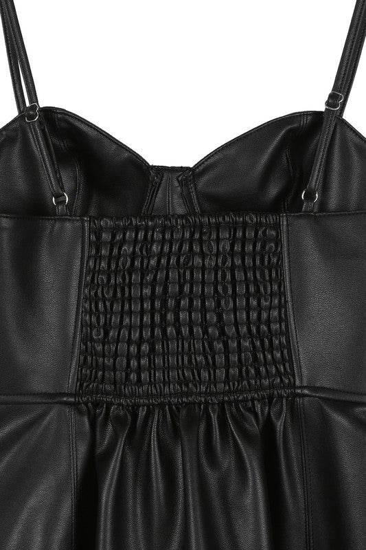 Lilou Vegan Leather Bustier Sleeveless Spaghetti Straps Mini Dress - Rosa Apparel