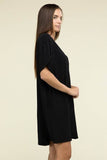 Zenana Woven Airflow V Neck T-Shirt Dress with Pockets - Rosa Apparel