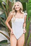And The Why Textured Ribbon Tie Shoulder One Piece Swimsuit - Rosa Apparel