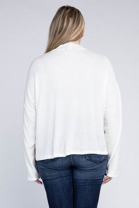 Ambiance Plus Drop Shoulder Long Sleeve Mock Neckline Sweater - Rosa Apparel