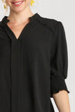 Umgee Full Size Split Neck Boxy Cut Top with Piping Details Plus Size - Rosa Apparel