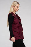Zenana Drawstring Waist Sleeveless Military Hoodie Vest - Rosa Apparel