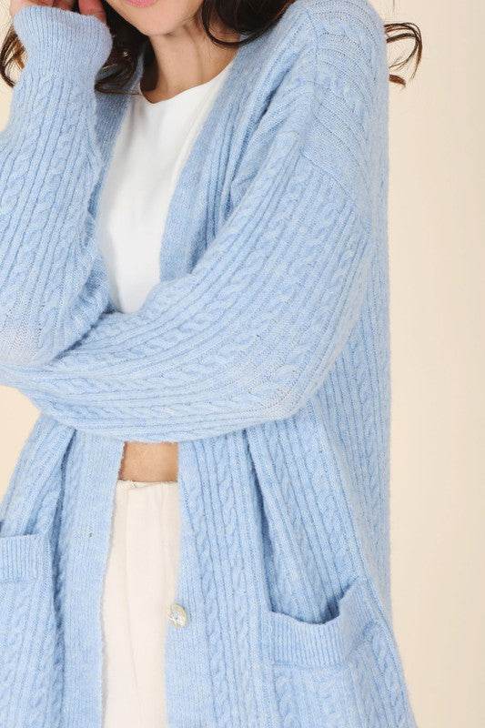 Lilou Wool Blended Cable V-Neck Long Sleeves Knitted Cardigan - Rosa Apparel