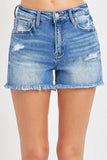 RISEN Full Size High Rise Distressed Raw Hem Denim Shorts - Rosa Apparel