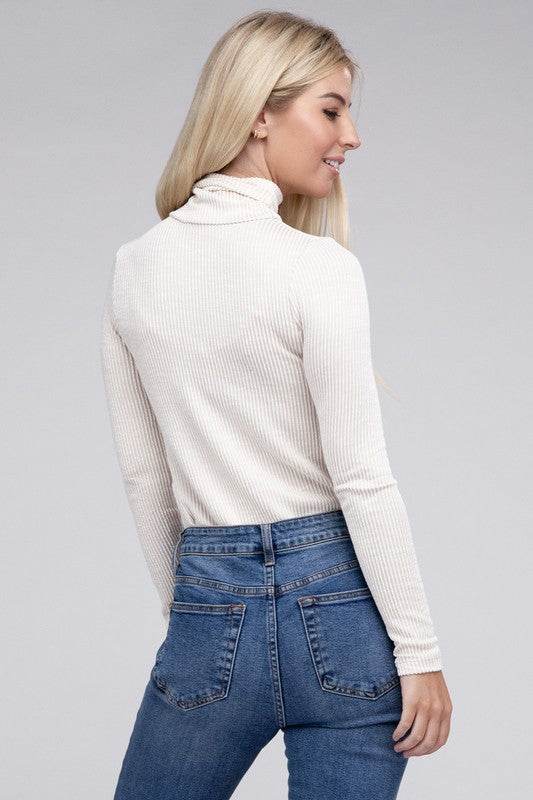 Zenana Ribbed Turtle Neck Long Sleeve Top - Rosa Apparel