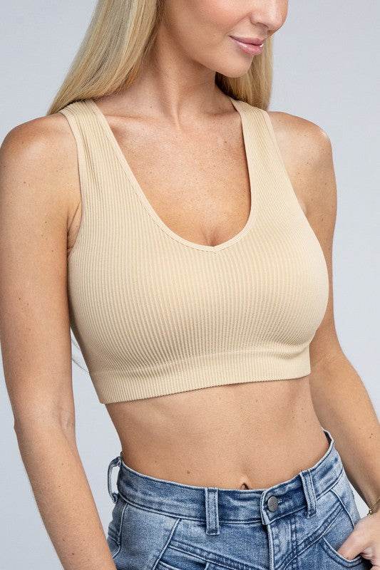 Ambiance Trendy Ribbed V-Neck Cropped Pullover Tank Top - Rosa Apparel