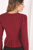 Lilou Peplum Round Neck Long Sleeves Strech Sweater Top - Rosa Apparel