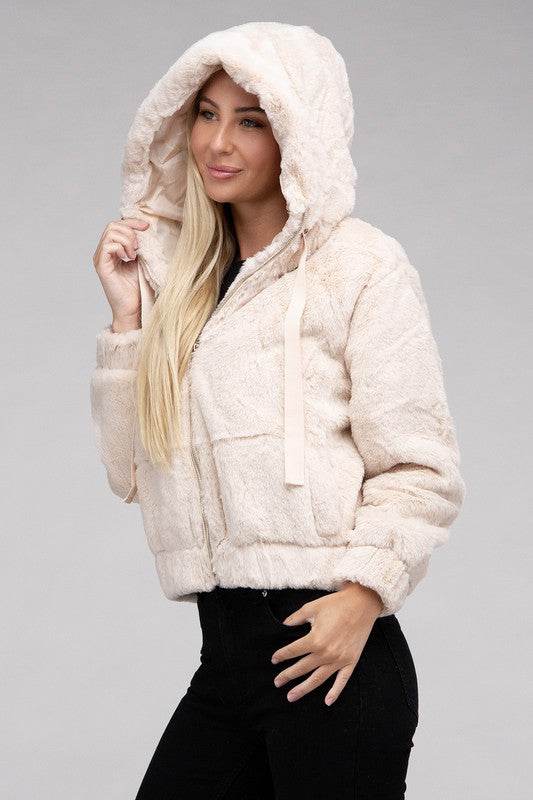 Ambiance Fluffy Zip-Up Teddy Sweater Hoodie - Rosa Apparel