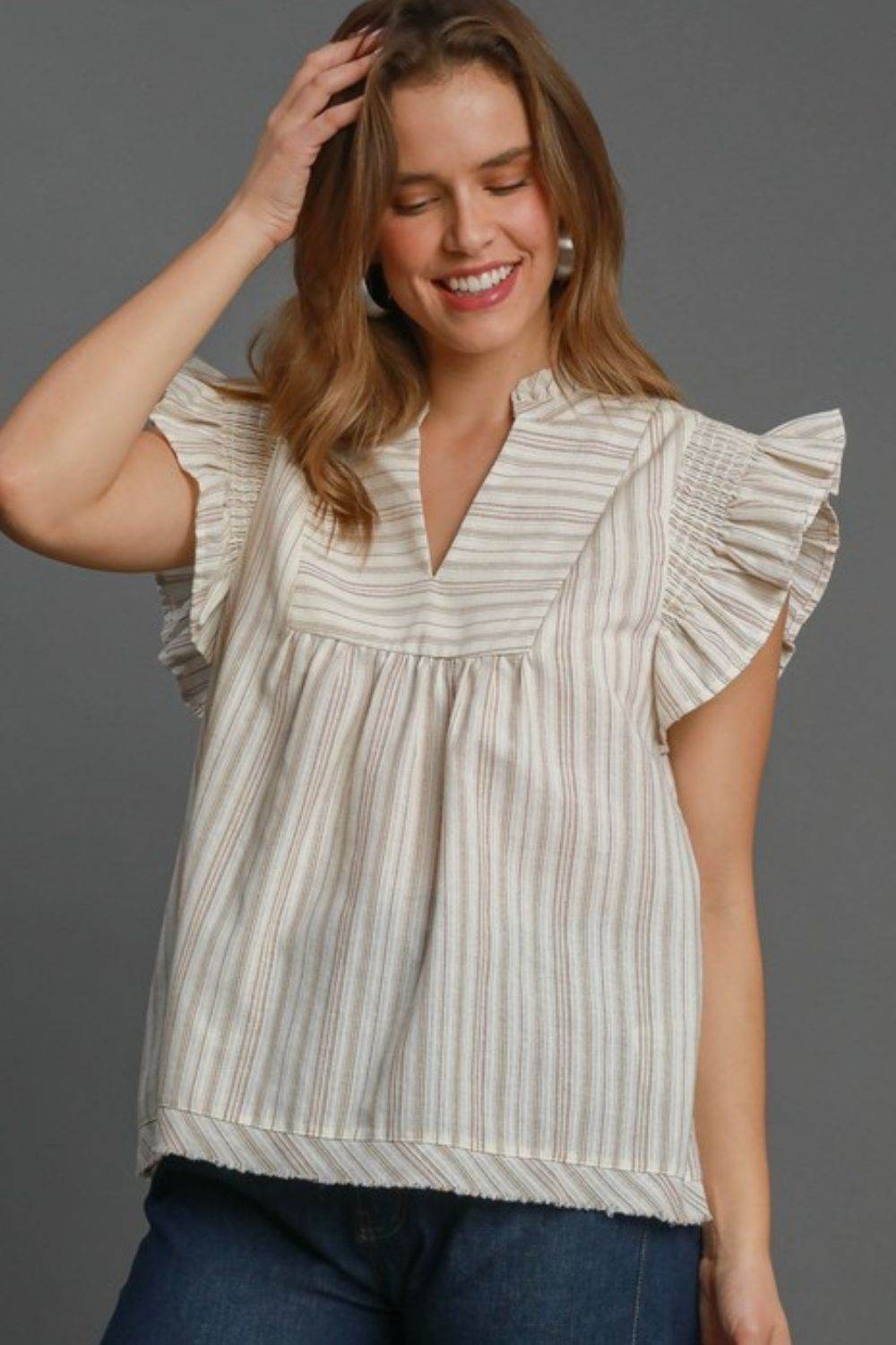 Umgee Full Size Striped Babydoll Top Plus Size - Rosa Apparel
