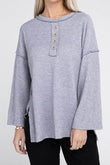 Zenana Ribbed Brushed Melange Hacci Henley Sweater - Rosa Apparel