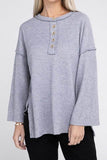 Zenana Ribbed Brushed Melange Hacci Henley Sweater - Rosa Apparel